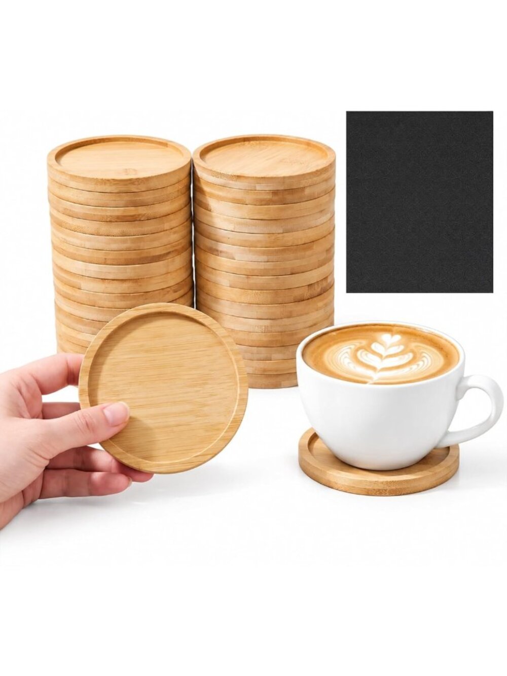 30 Bamboo Coasters for Drinks - 3.7" Round Craft Blanks, Eco-Friendly Home Decor